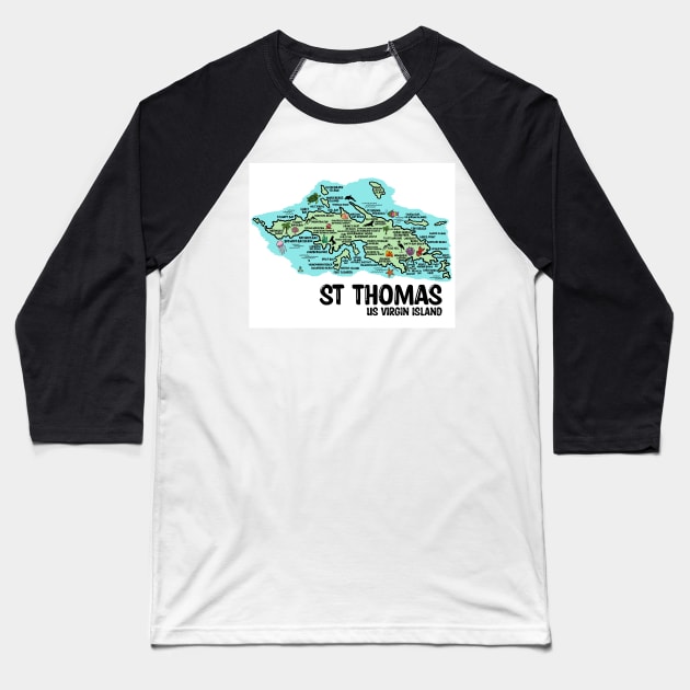 St Thomas Map Baseball T-Shirt by fiberandgloss